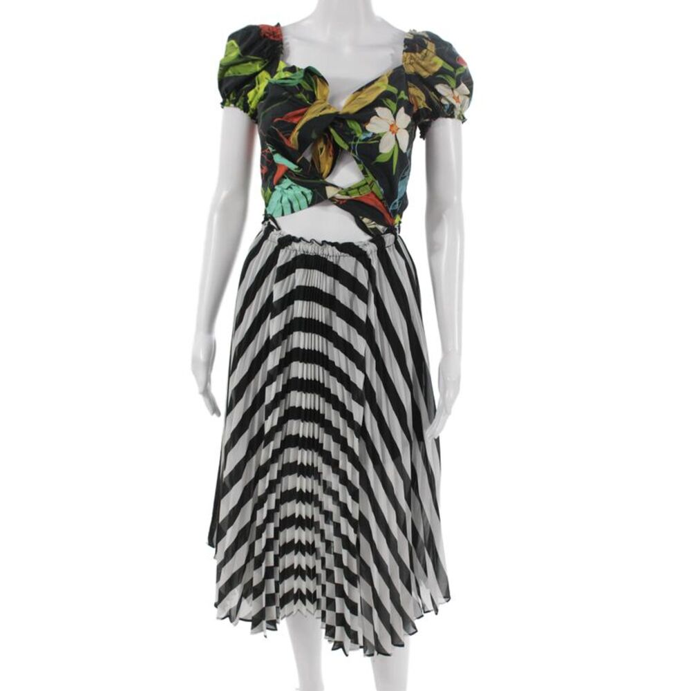 Delfi Womens Fit & Flare Dress Floral Sweetheart Short Sleeve Size XS
